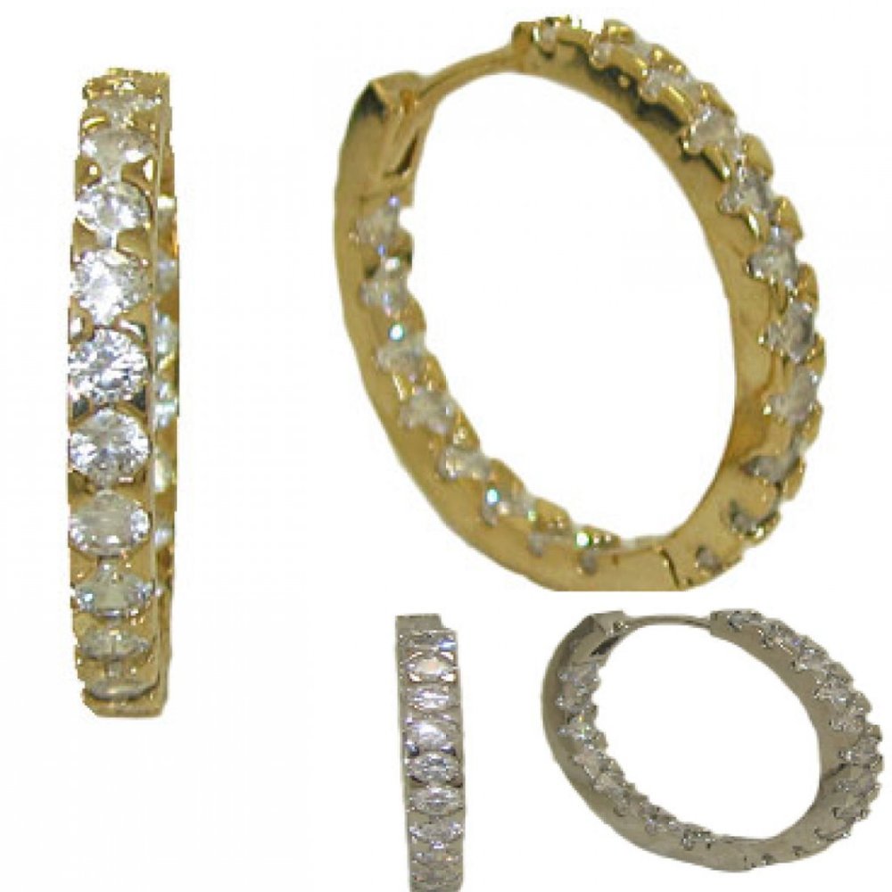 NWT earrings white or yellow gold plate cz hoops